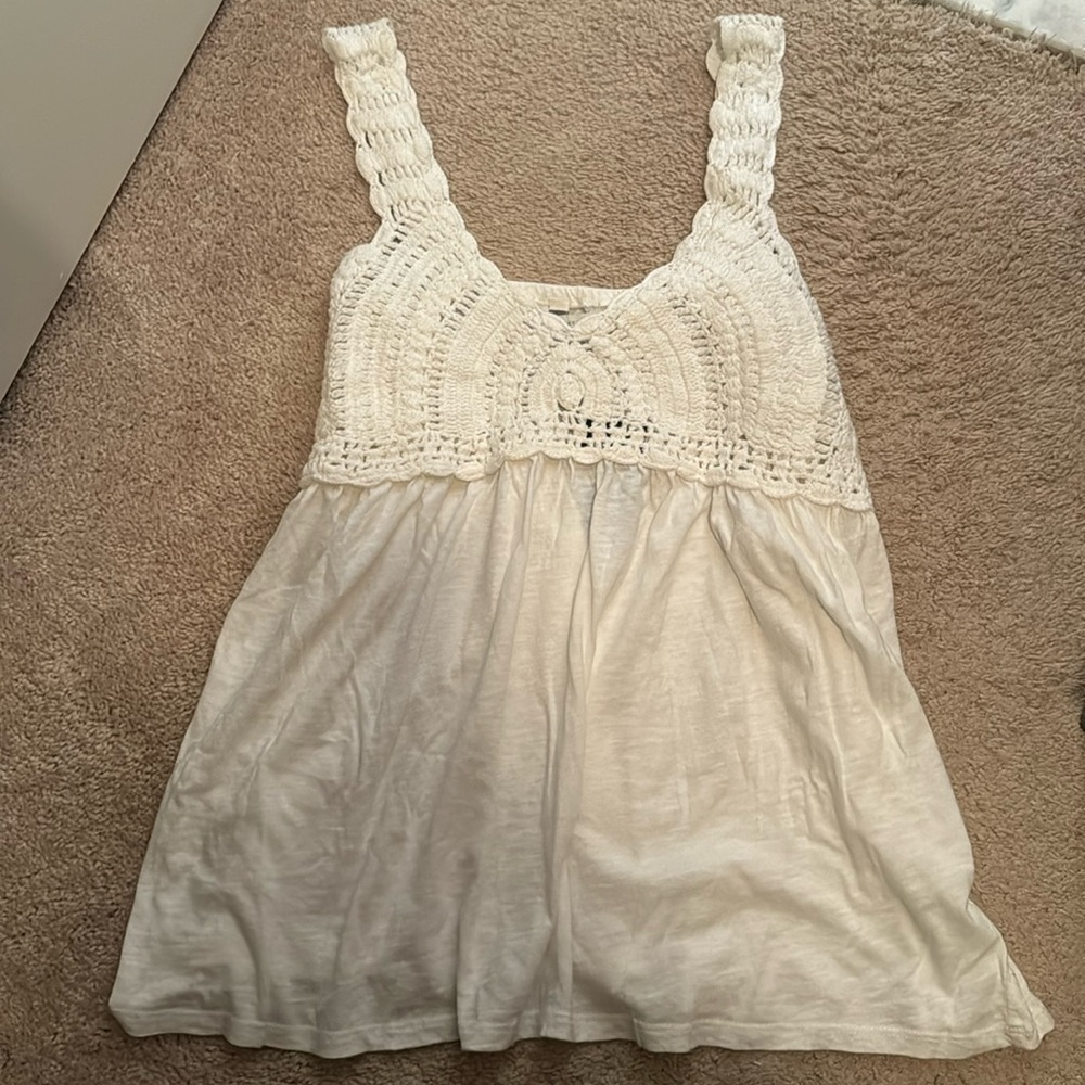 Lucky Brand Cream Crochet Tank Top